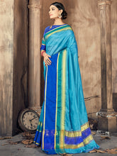 Teal Cotton-Silk Woven Saree